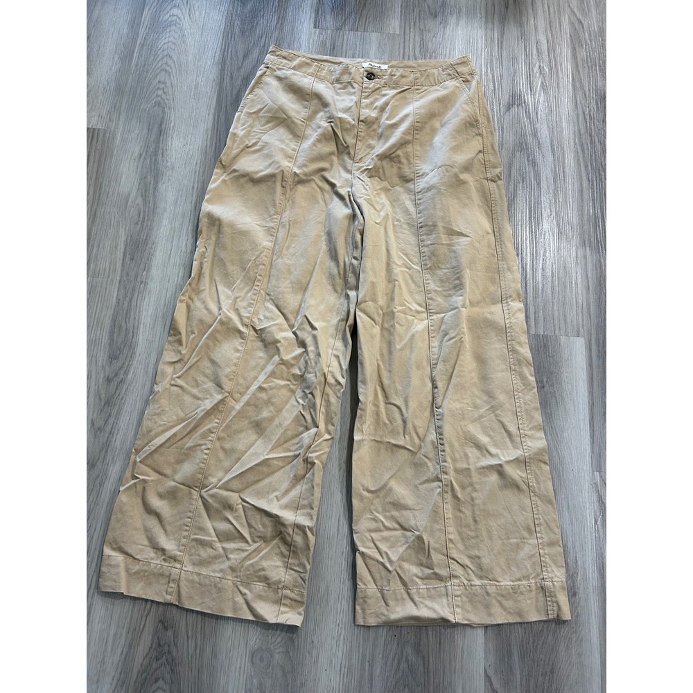 Madewell Womens High Rise Wide Leg Seamed Twill Trousers Cotton 12 Khaki Tan